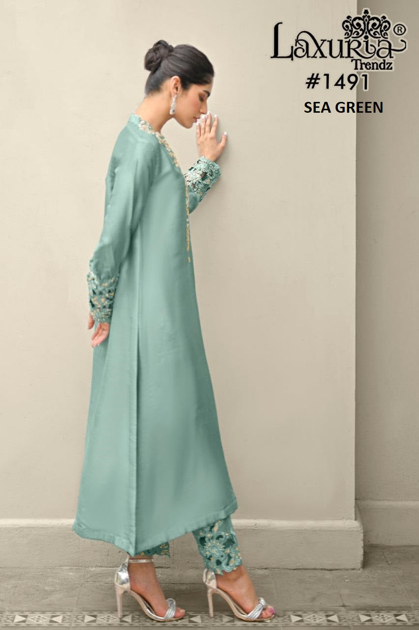 1491 Sea Green Laxuria Trendz Embroidery Pakistani Readymade Suits