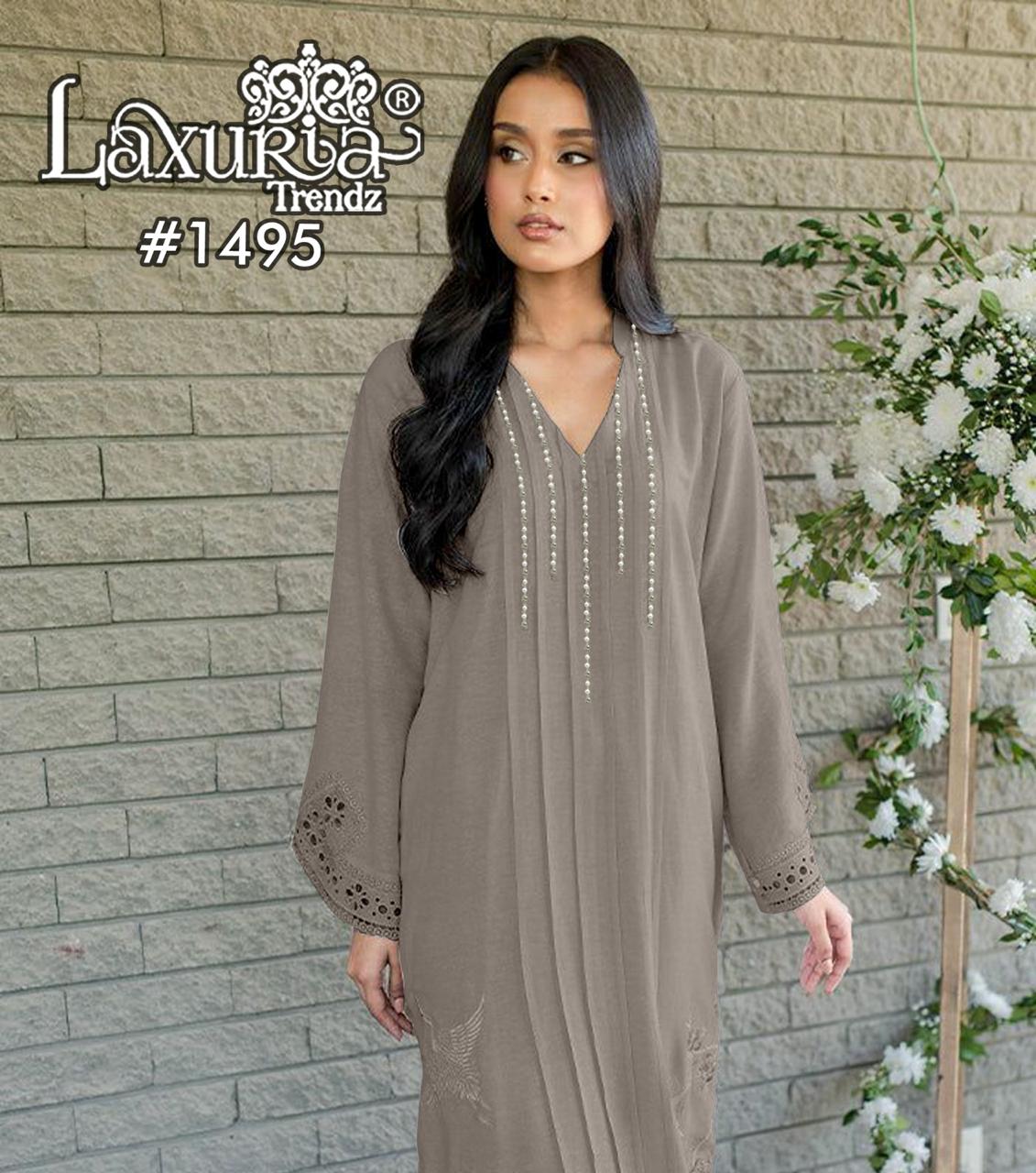 1495 Gray Laxuria Trendz Embroidery Pakistani Readymade Suits