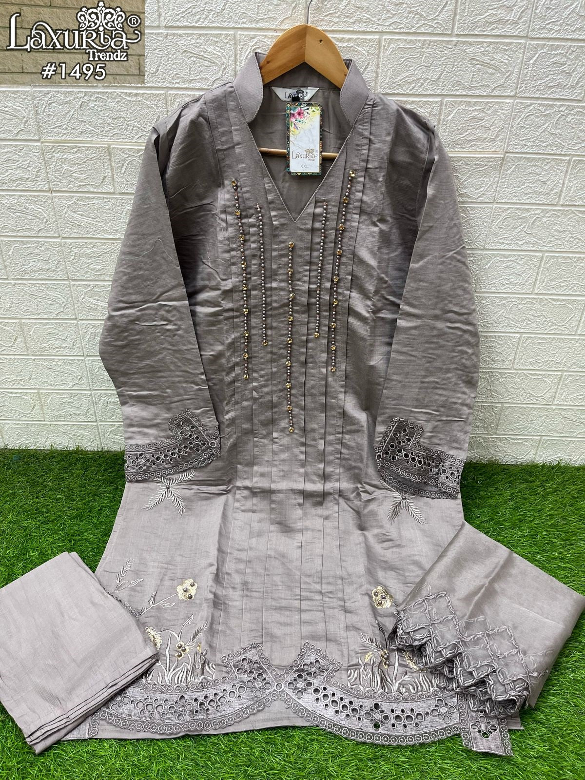 1495 Gray Laxuria Trendz Embroidery Pakistani Readymade Suits