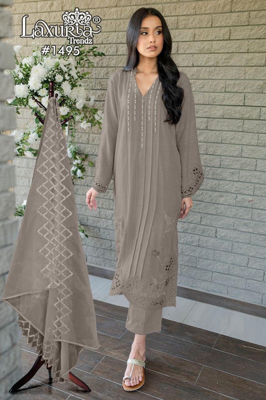 1495 Gray Laxuria Trendz Embroidery Pakistani Readymade Suits