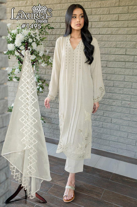 1495 White Laxuria Trendz Embroidery Pakistani Readymade Suits