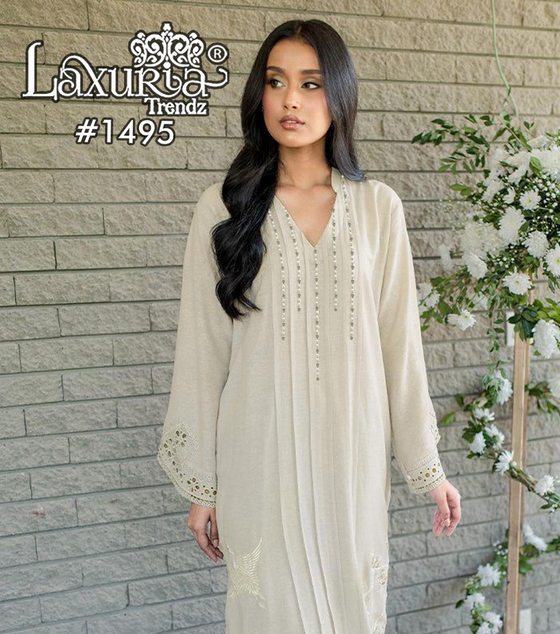 1495 White Laxuria Trendz Embroidery Pakistani Readymade Suits