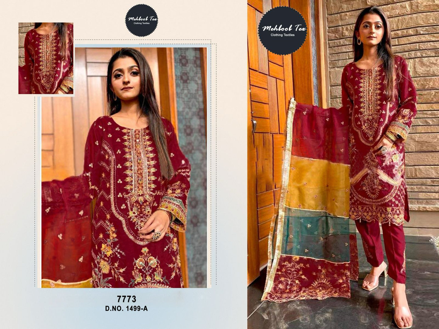 1499-A Mehboob Tex Organza Pakistani Salwar Suits
