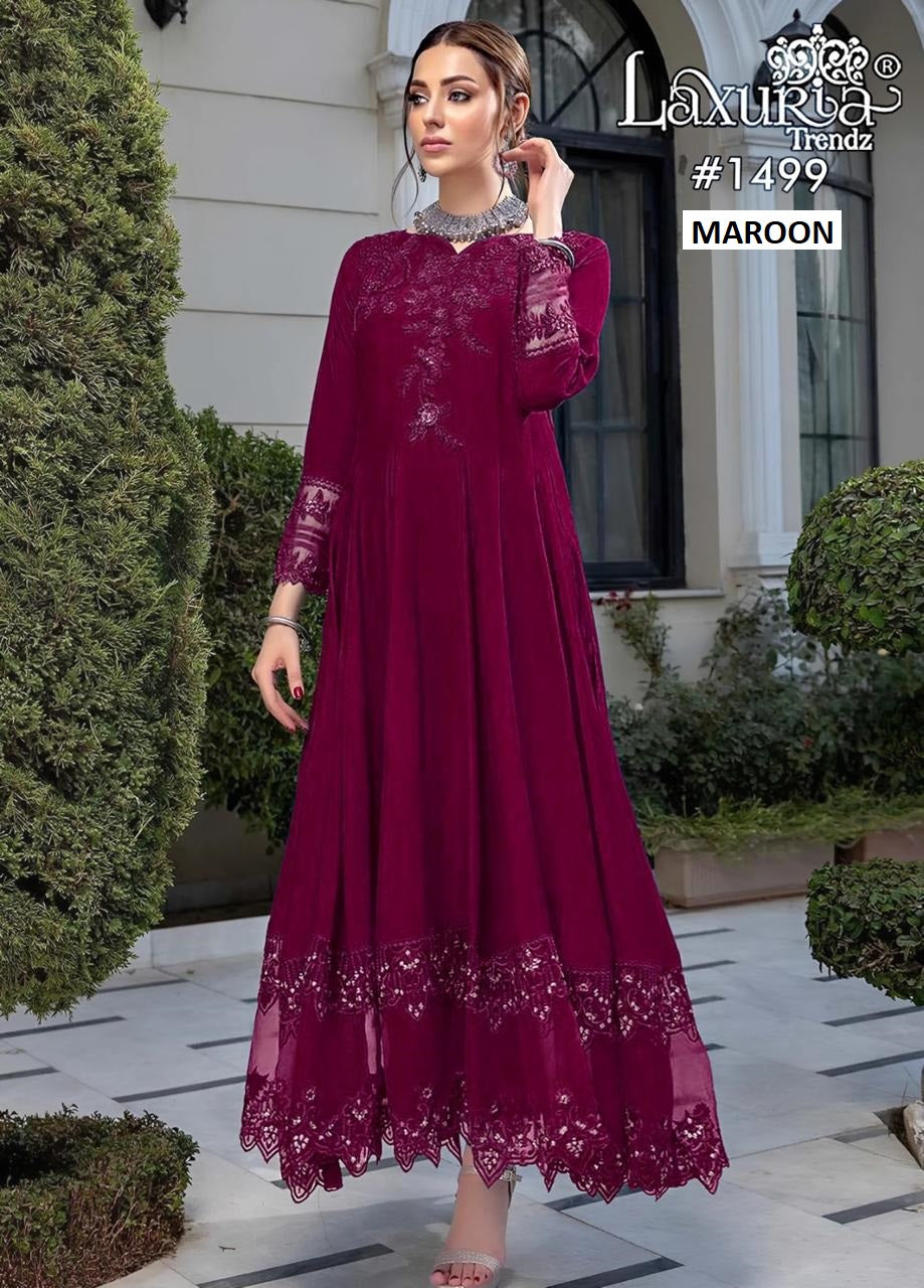 1499 Maroon Laxuria Trendz Rangoli Silk Pakistani Readymade Suits