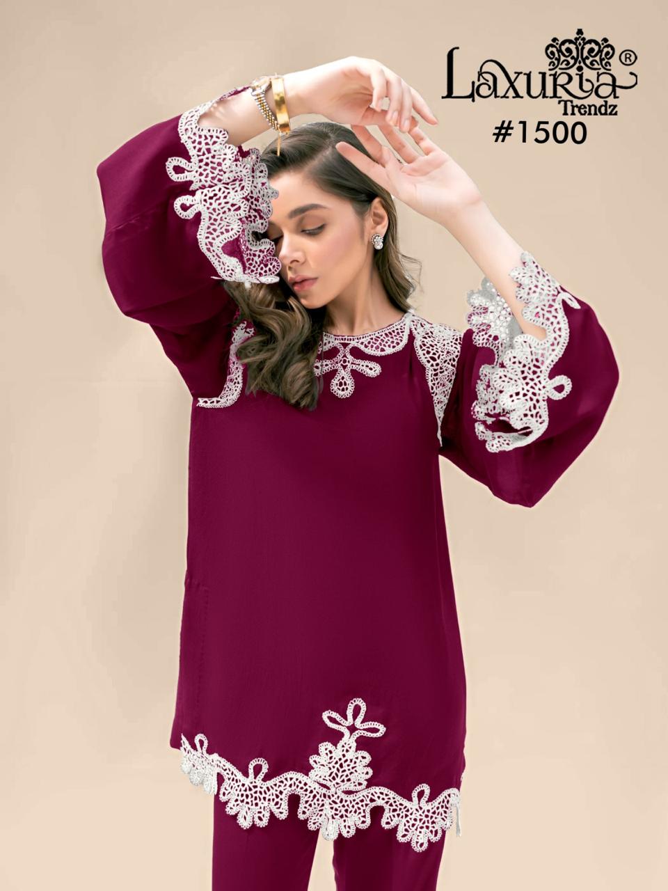 1500 Wine Laxuria Trendz Vichitra Silk Pakistani Readymade Suits