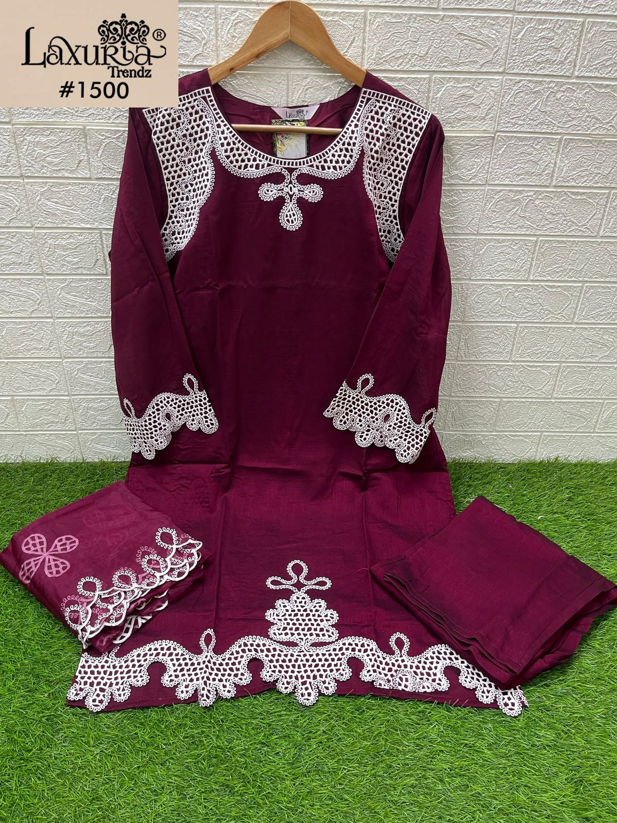 1500 Wine Laxuria Trendz Vichitra Silk Pakistani Readymade Suits