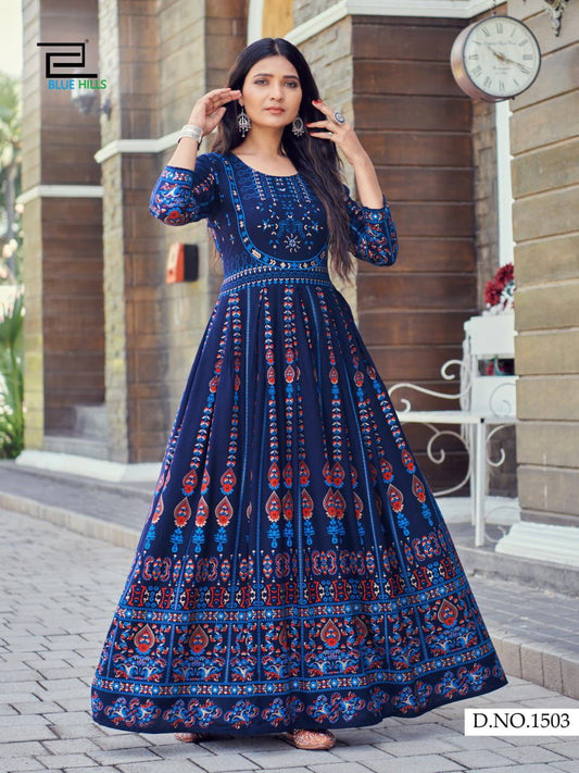1503 Bela Printed Bluehills One Piece Gown
