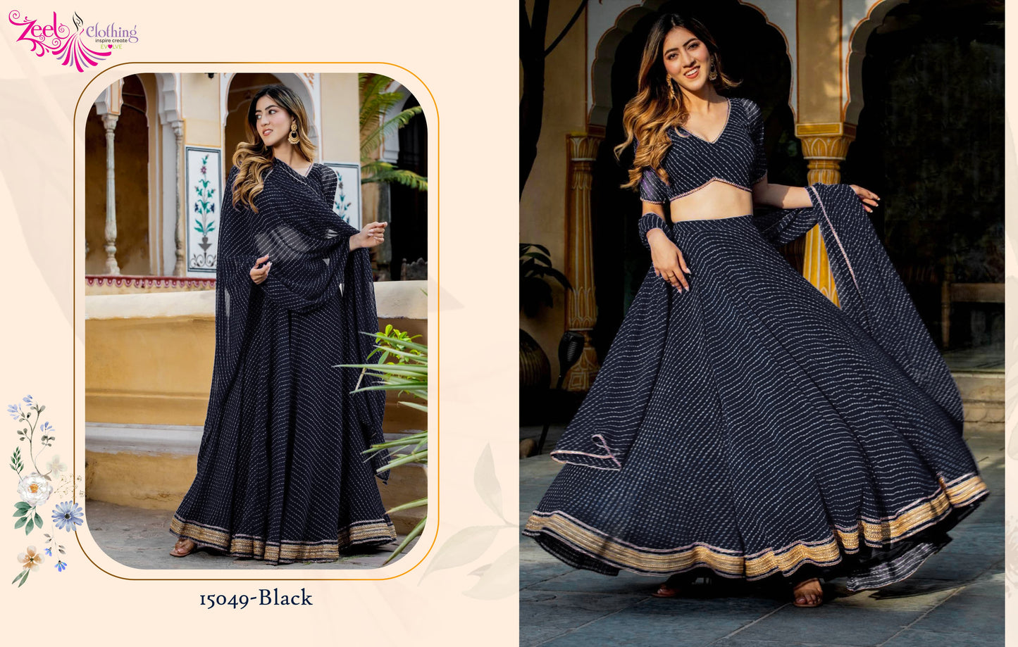 15049 Vol 22 Black Zeel Cording Lehenga Choli