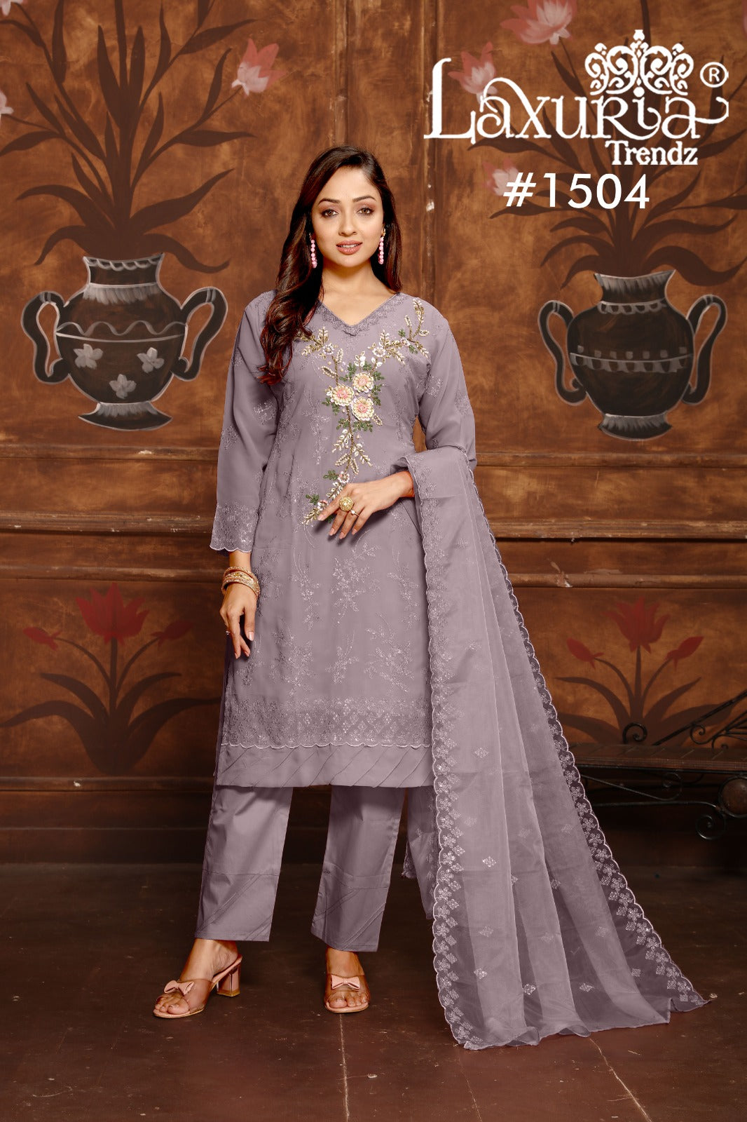 1504 Purple Laxuria Trendz Fox Georgette Pakistani Readymade Suits