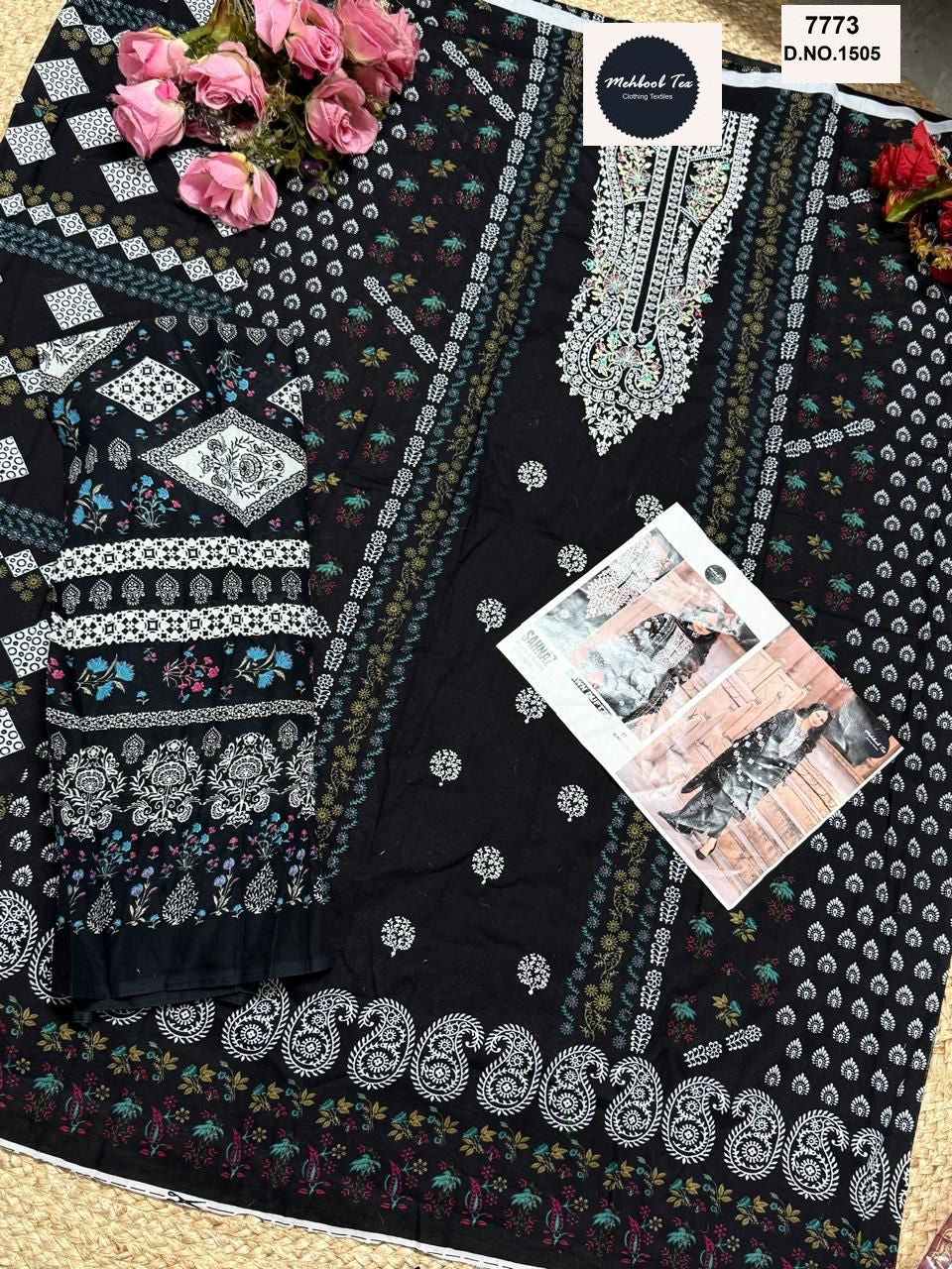 1505 Sahnaz Black And White Collection Mehboob Tex Embroidery Pakistani Salwar Suits