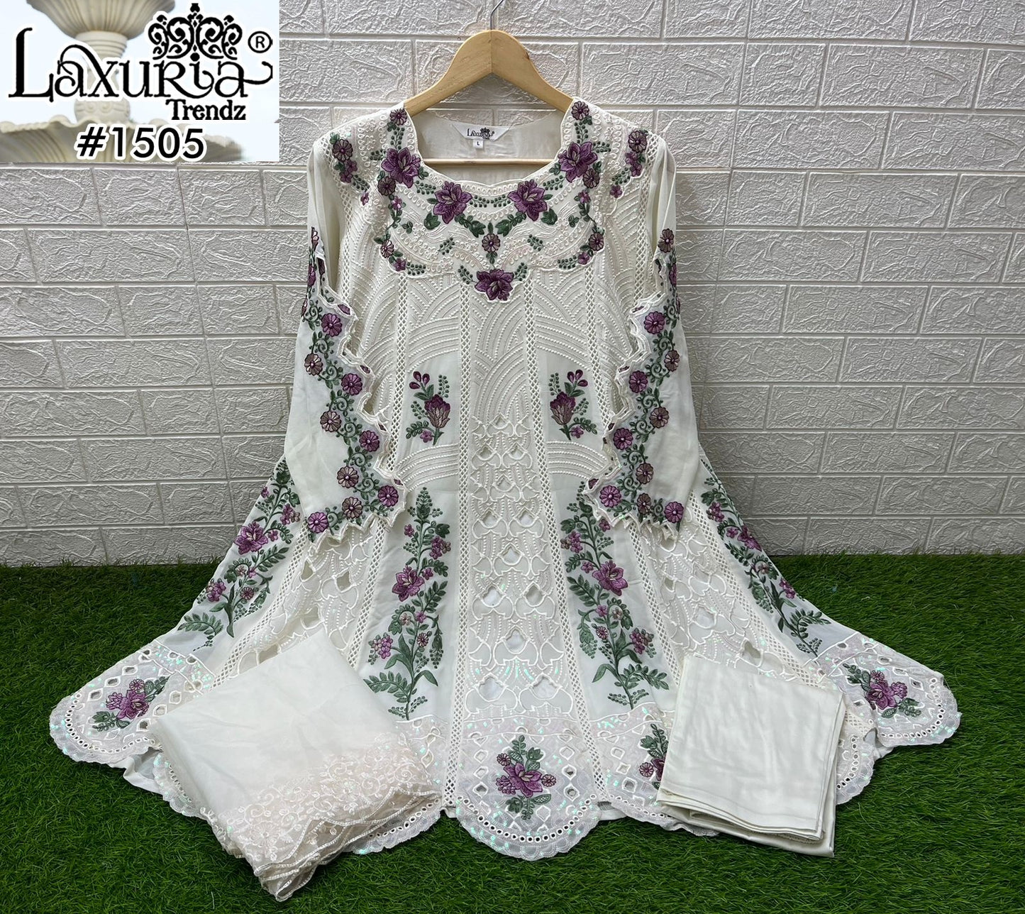 1505 White Laxuria Trendz Georgette Pakistani Readymade Suits