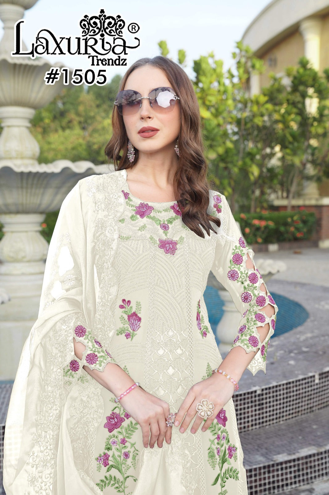1505 White Laxuria Trendz Georgette Pakistani Readymade Suits