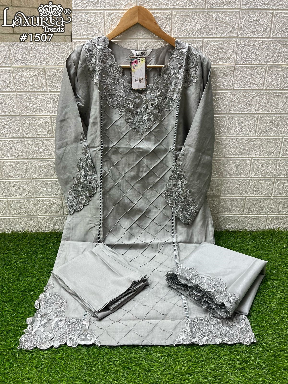 1507 Grey Laxuria Trendz Slub Pakistani Readymade Suits