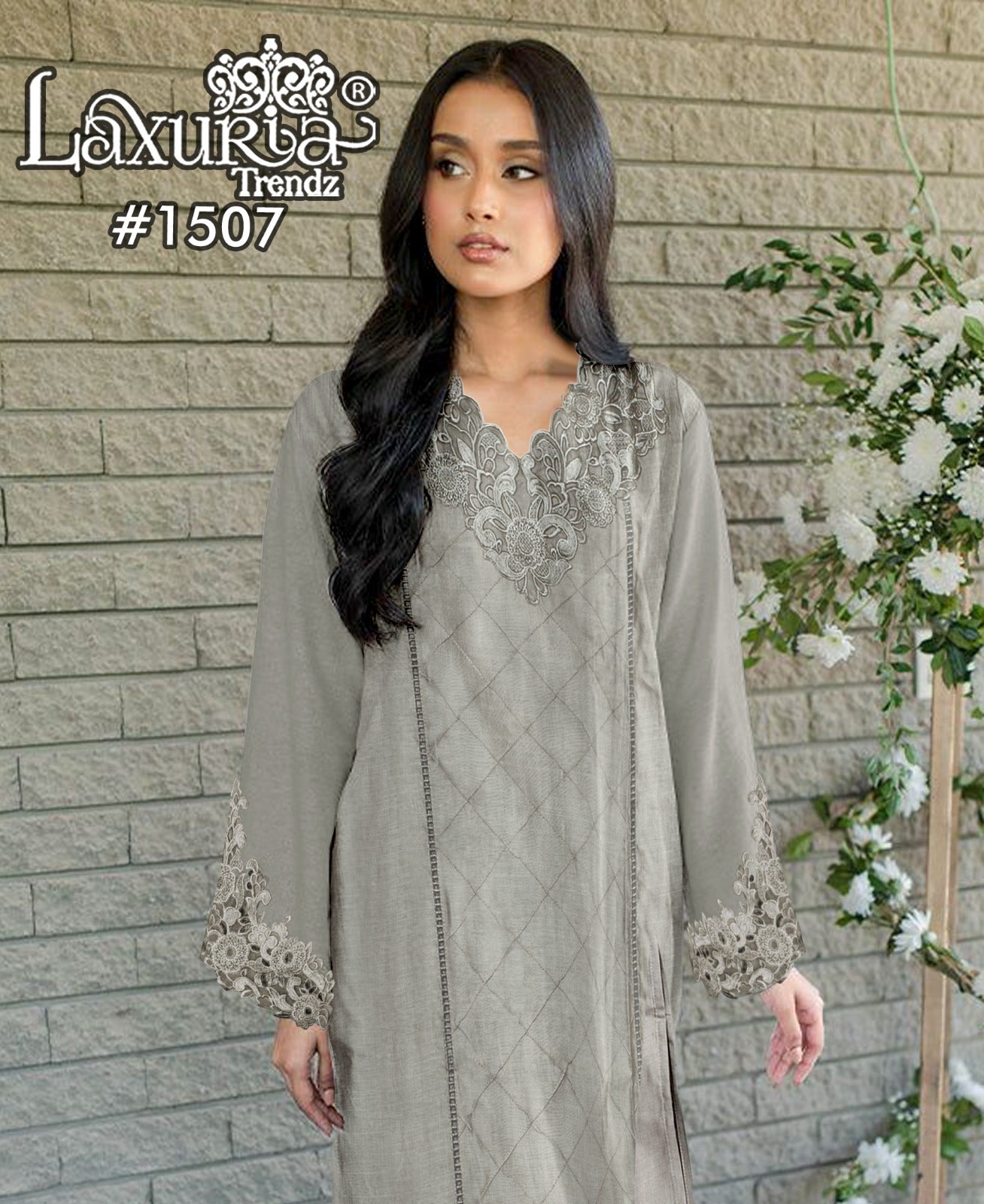 1507 Grey Laxuria Trendz Slub Pakistani Readymade Suits