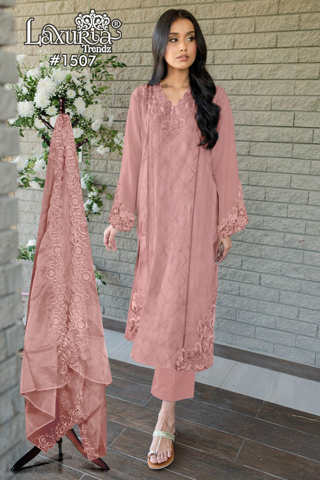 1507 Peach Laxuria Trendz Slub Pakistani Readymade Suits