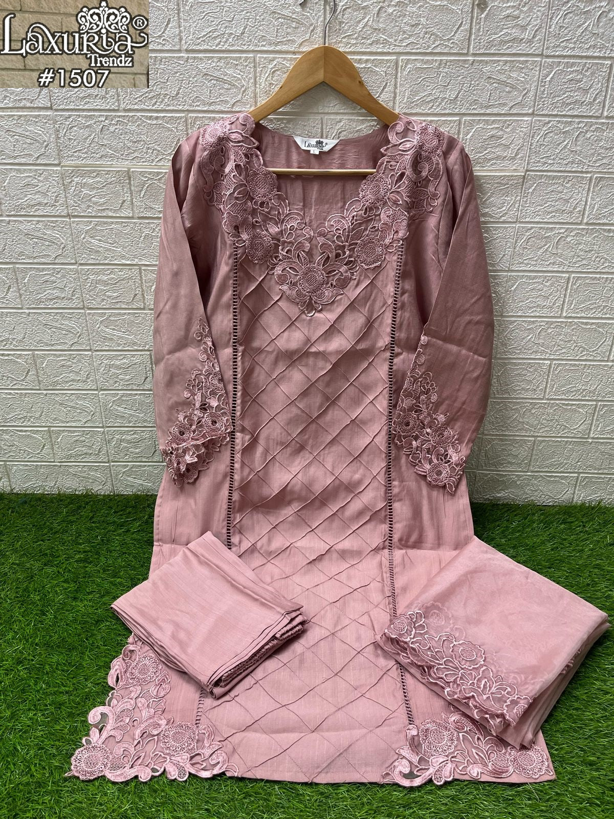 1507 Peach Laxuria Trendz Slub Pakistani Readymade Suits