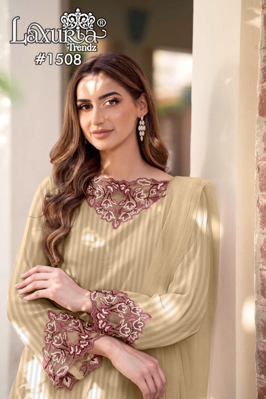 1508 Cream Laxuria Trendz Georgette Pakistani Readymade Suits