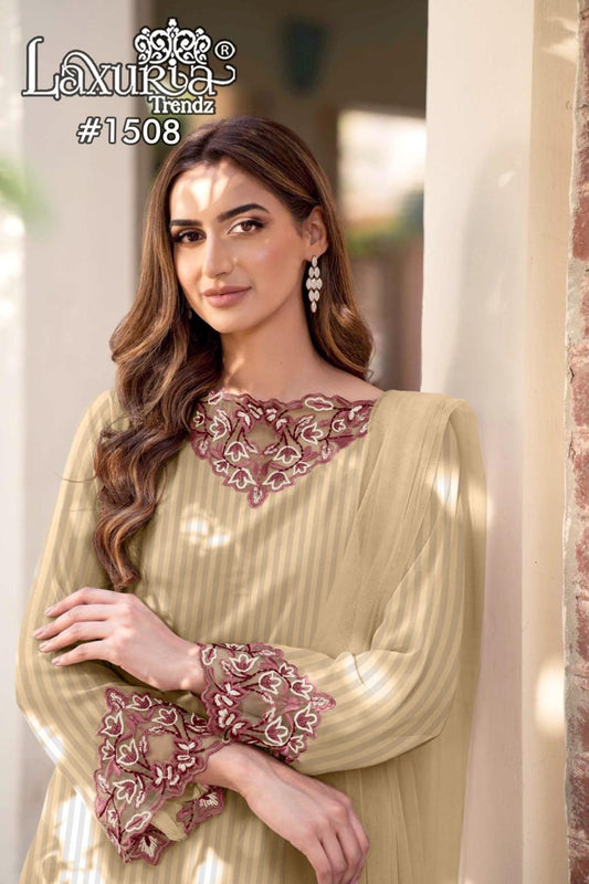 1508 Cream Laxuria Trendz Georgette Pakistani Readymade Suits