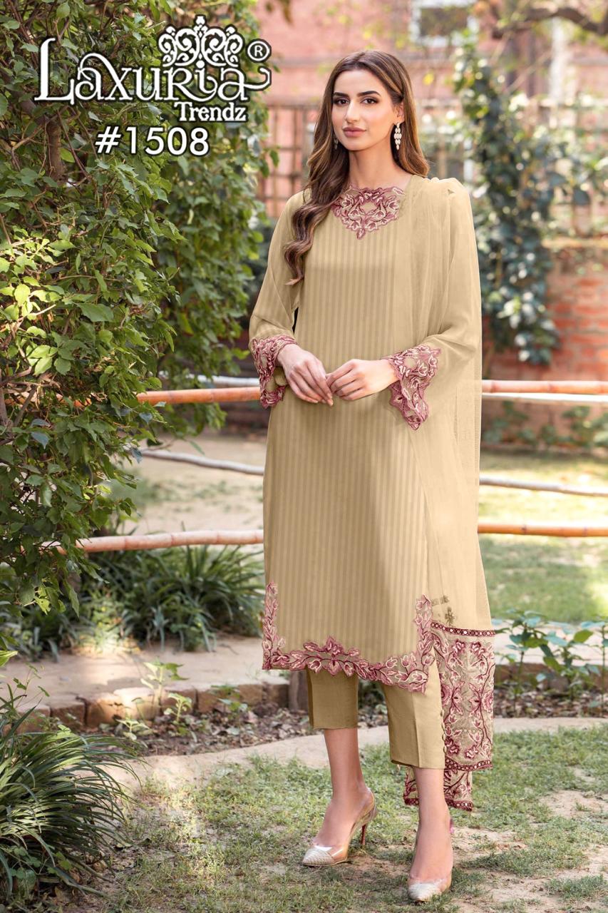 1508 Cream Laxuria Trendz Georgette Pakistani Readymade Suits