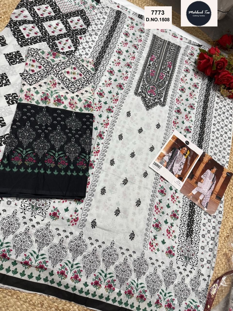1508 Sahnaz Black And White Collection Mehboob Tex Embroidery Pakistani Salwar Suits