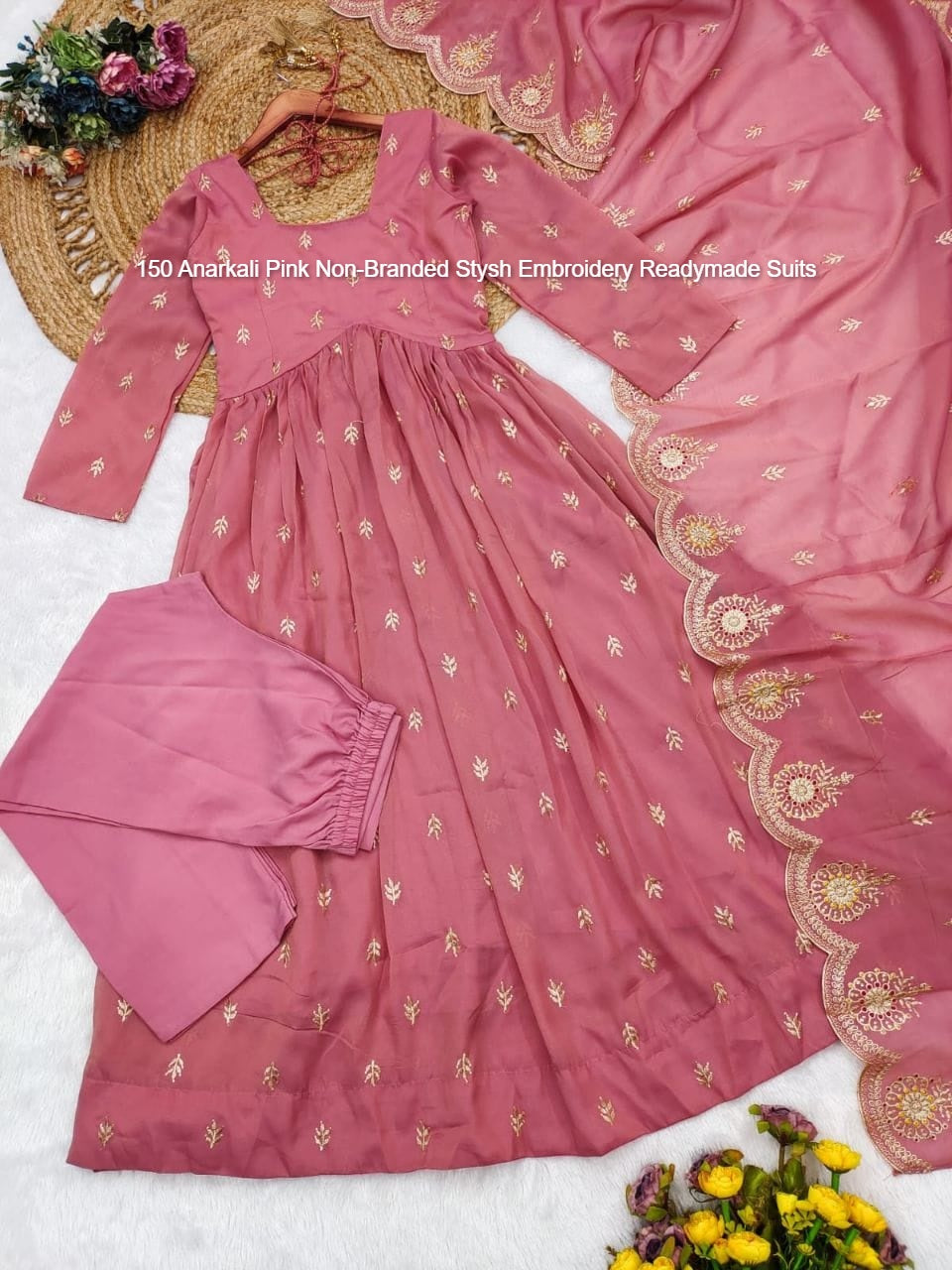 150 Anarkali Pink Non-Branded Stysh Embroidery Readymade Suits