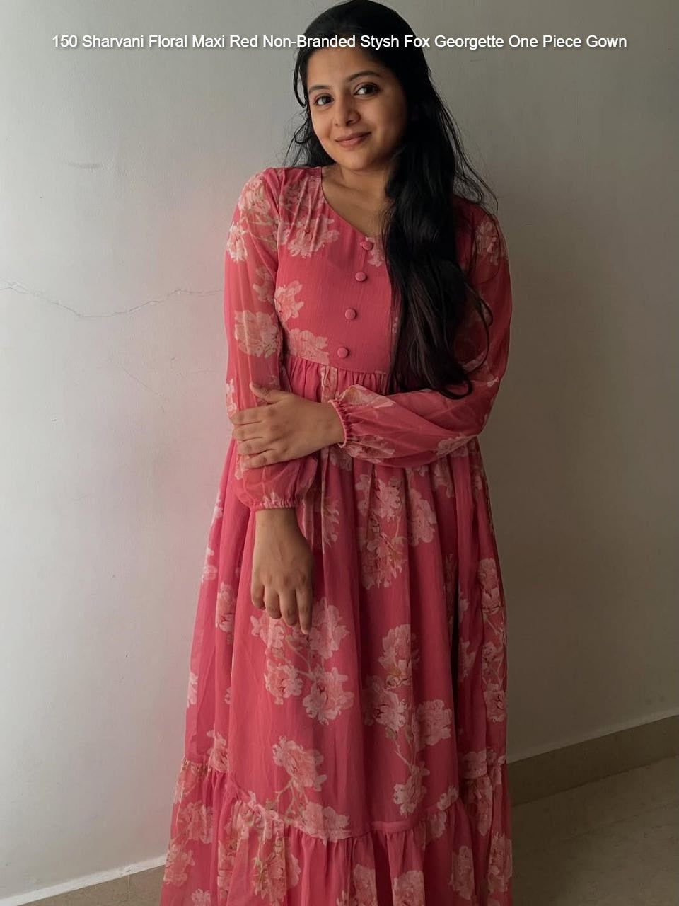 150 Sharvani Floral Maxi Red Non-Branded Stysh Fox Georgette One Piece Gown