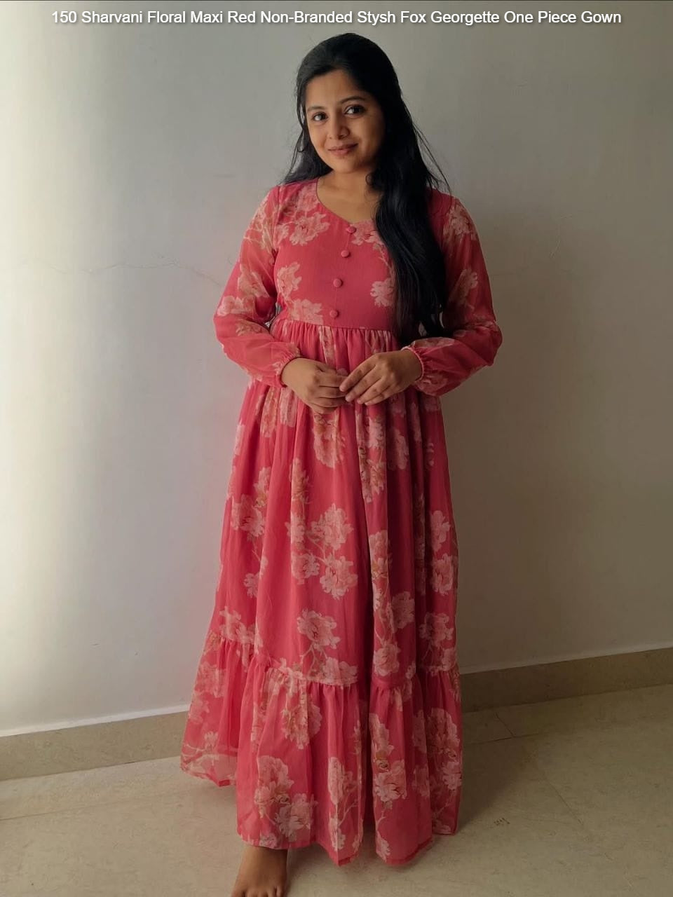 150 Sharvani Floral Maxi Red Non-Branded Stysh Fox Georgette One Piece Gown