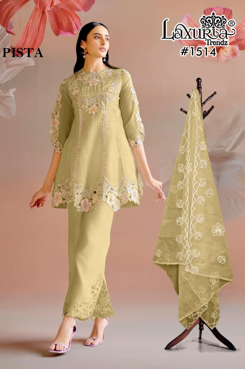 1514 Off White Laxuria Trendz Vichitra Simmer Pakistani Readymade Suits