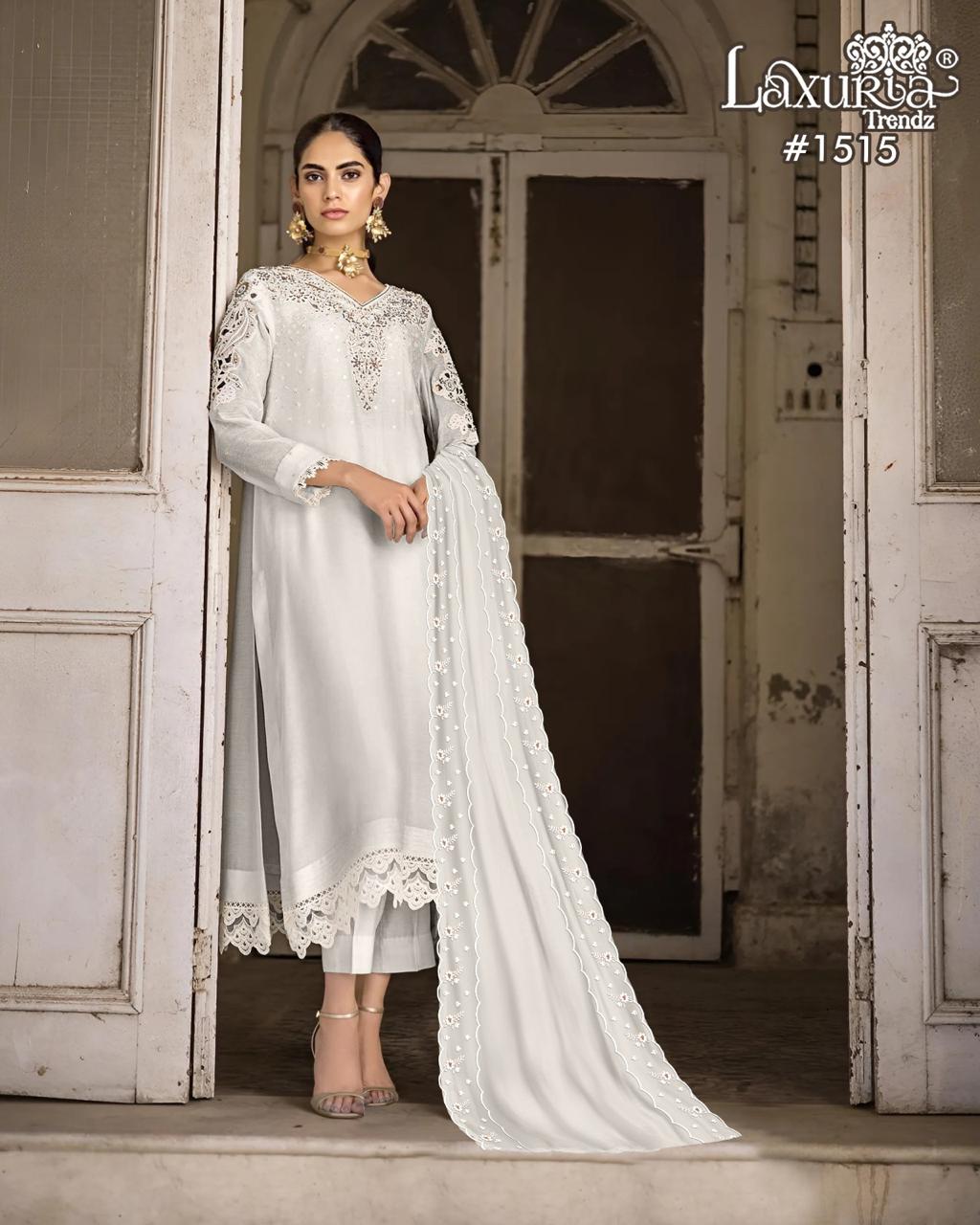 1515 White Laxuria Trendz Vichitra Pakistani Readymade Suits