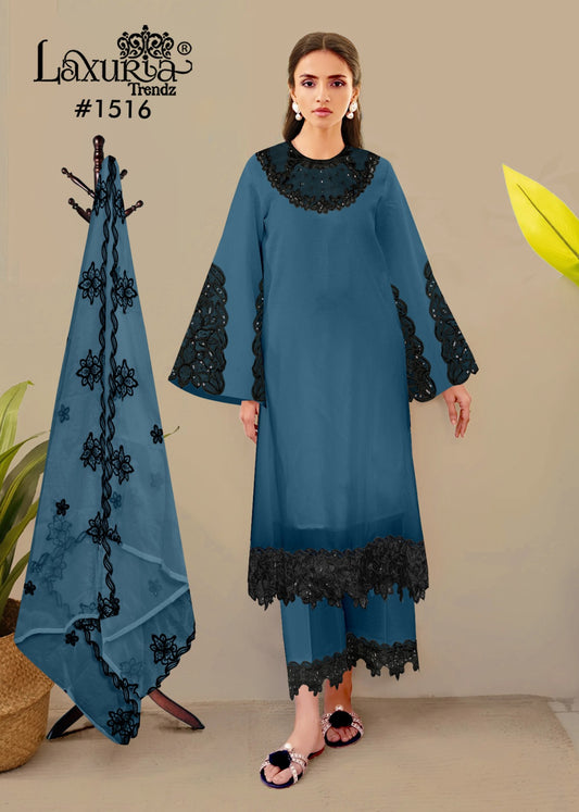1516 Blue Laxuria Trendz Georgette Pakistani Readymade Suits