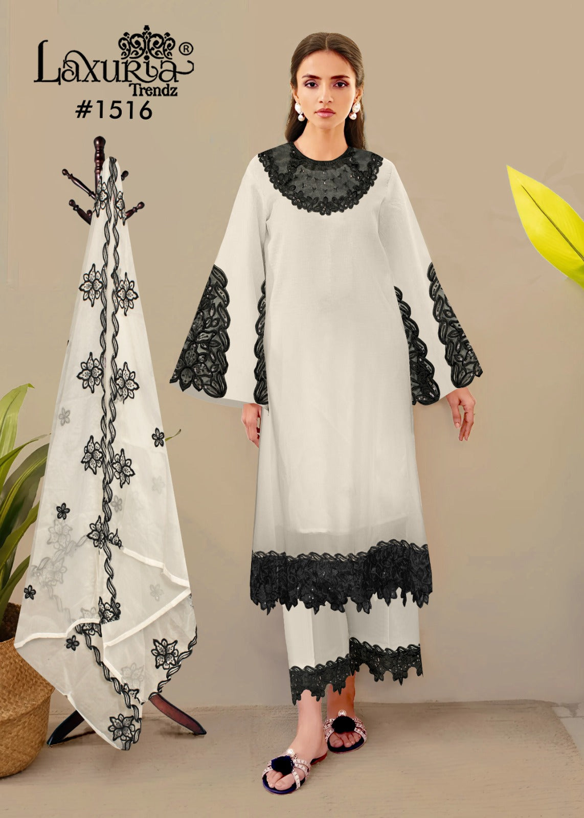 1516 White Laxuria Trendz Georgette Pakistani Readymade Suits