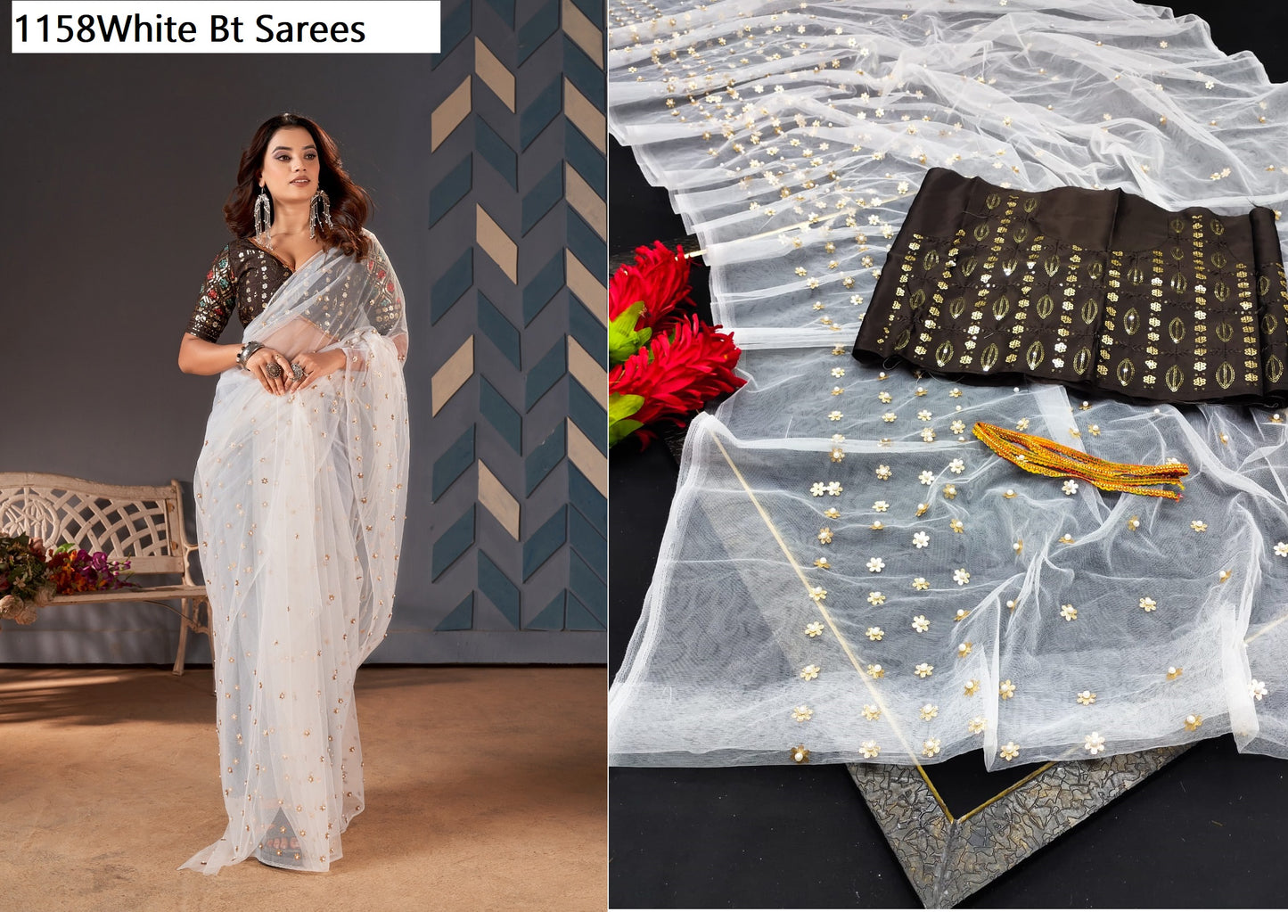 1158White Bt Sarees