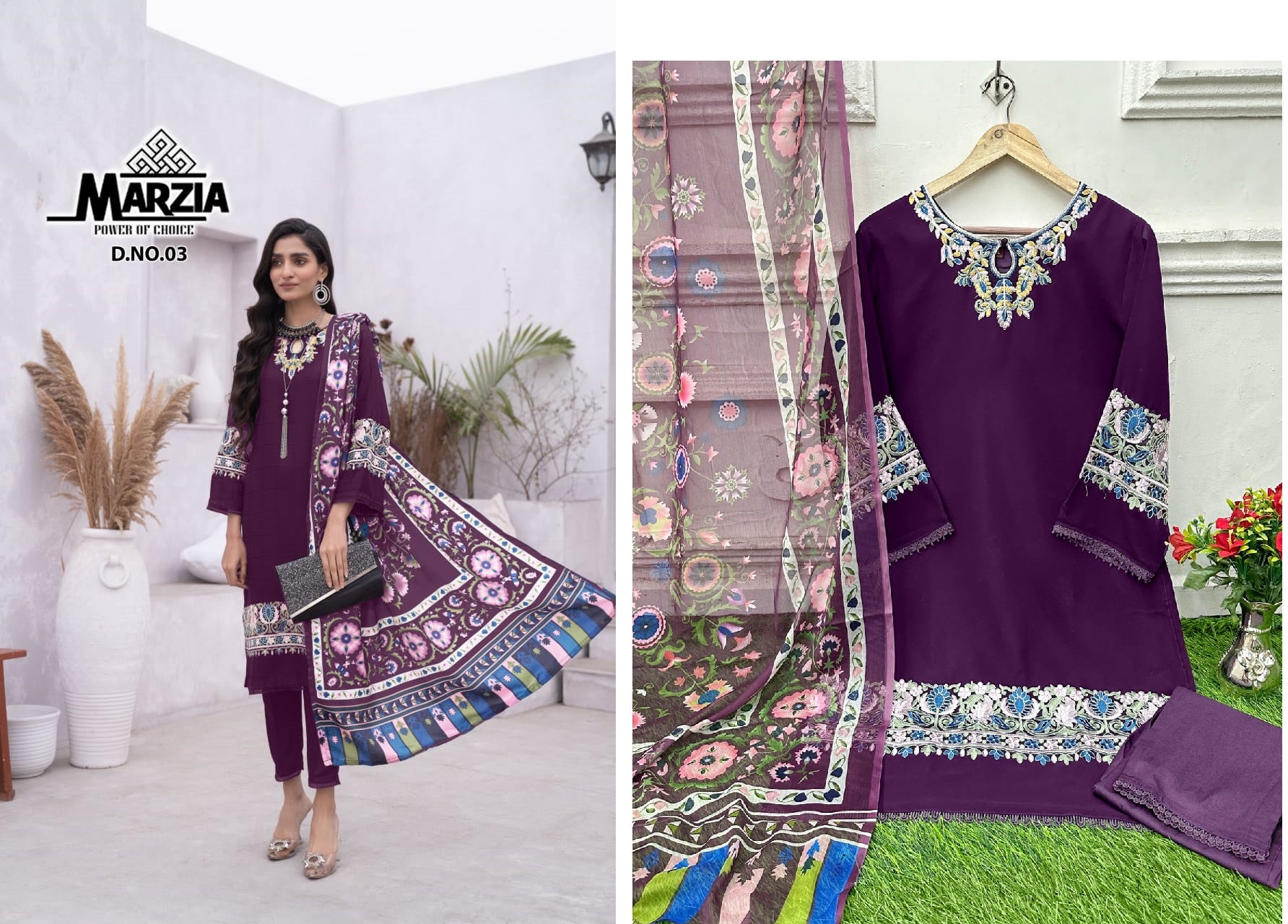 Dn-03Wine Marzia Pakistani Readymade Suits