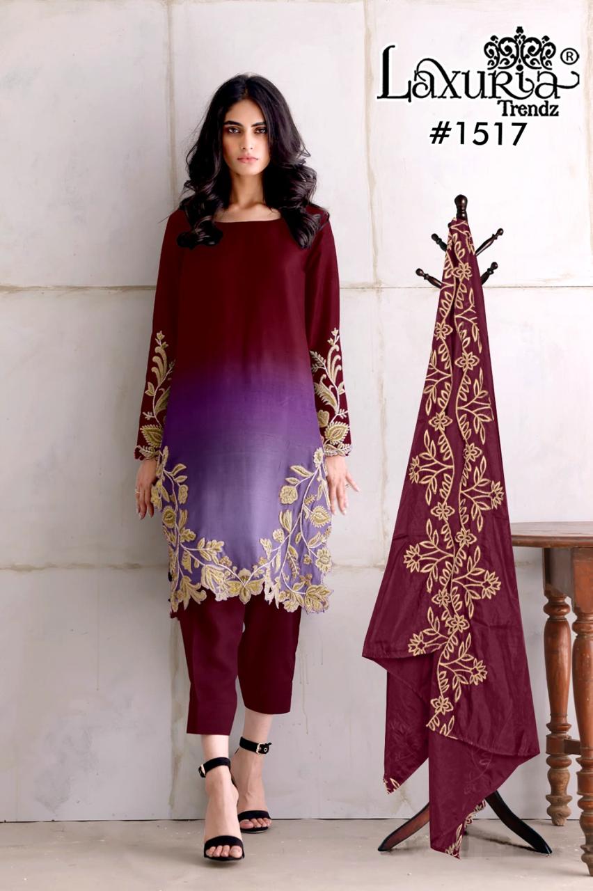1517 Maroon Laxuria Trendz Georgette Pakistani Readymade Suits