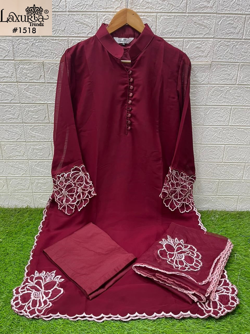 1518 Maroon Laxuria Trendz Georgette Pakistani Readymade Suits