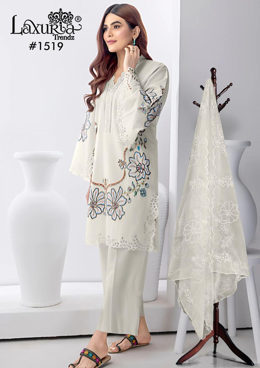 1519 White Laxuria Trendz Simmer Pakistani Readymade Suits