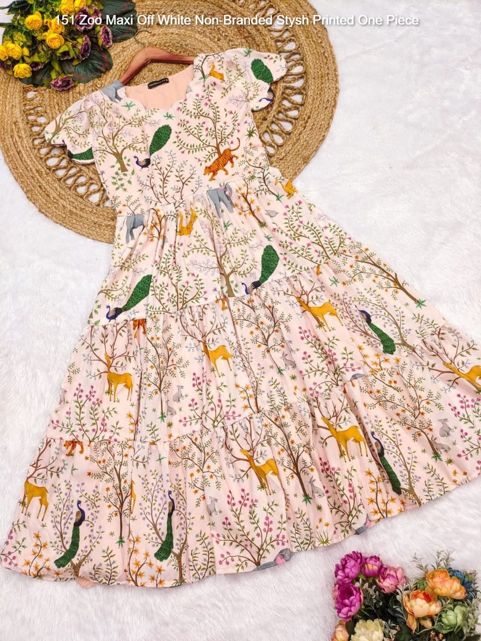 151 Zoo Maxi Off White Non-Branded Stysh Printed One Piece