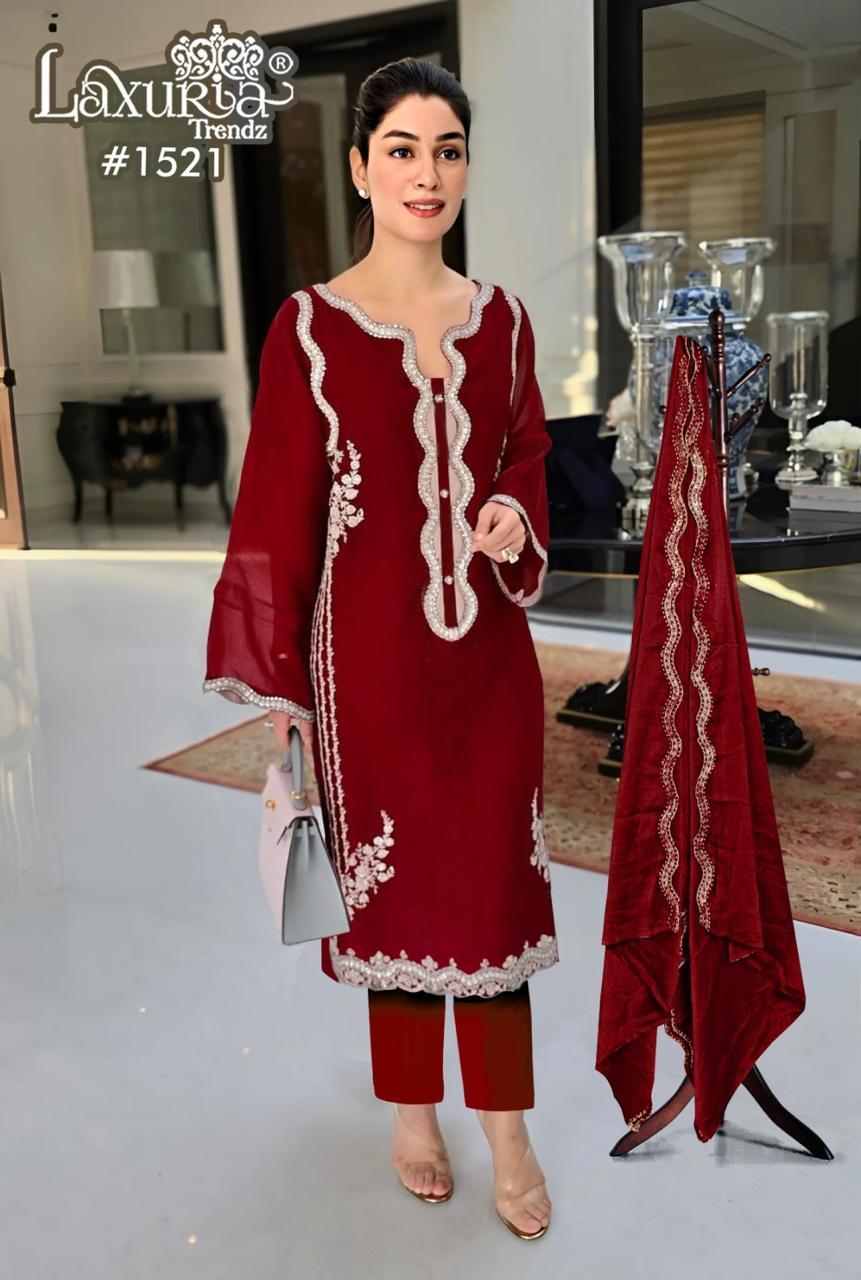 1521 Red Laxuria Trendz Satin Pakistani Readymade Suits