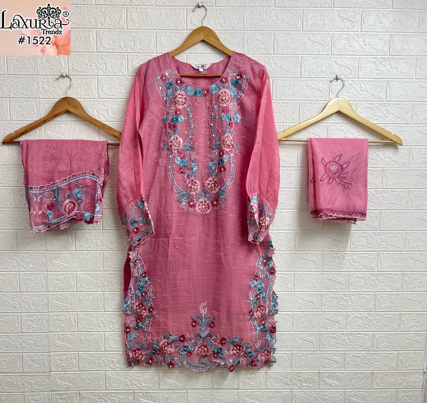 1522 Pink Laxuria Trendz Crunchy Pakistani Readymade Suits