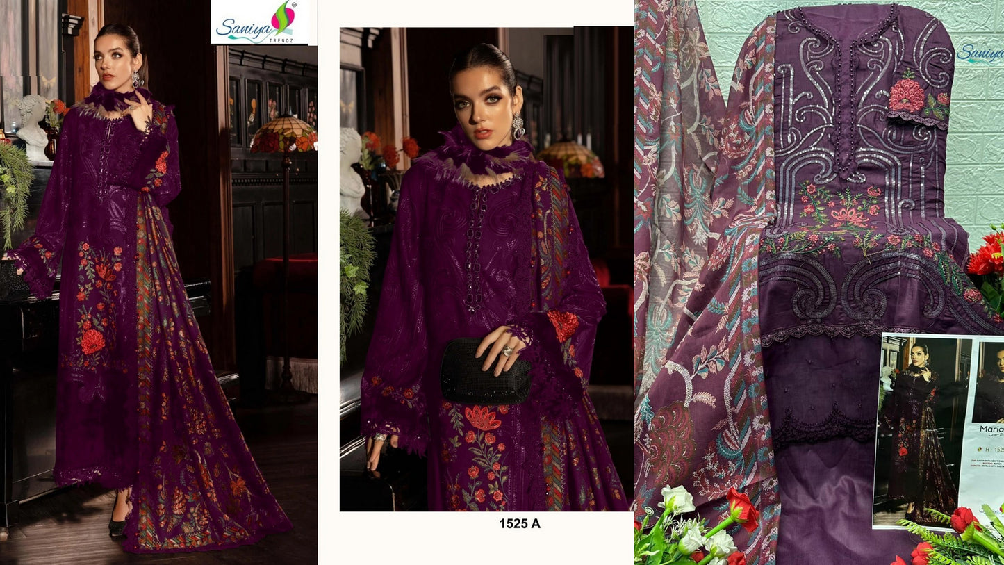 1525-A Maria B Luxe-2 Saniya Trendz Pure Cotton Pakistani Salwar Suits