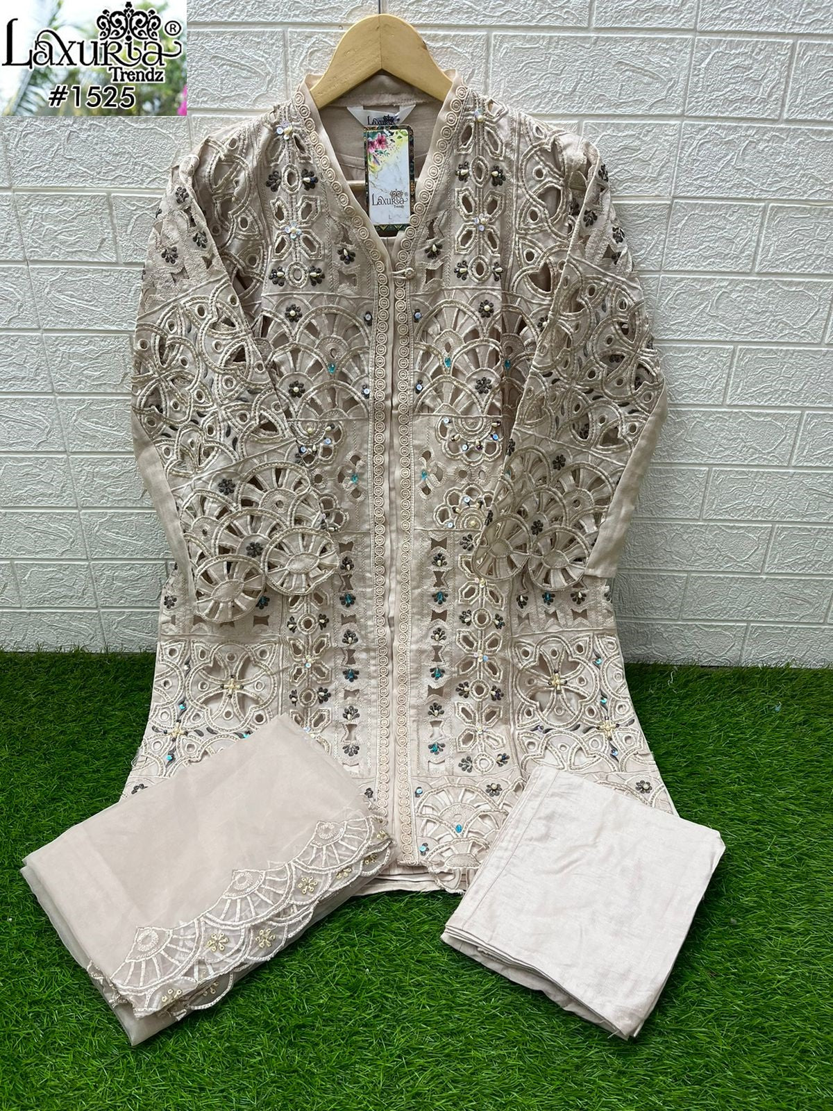 1525 Light Brown Laxuria Trendz Embroidery Pakistani Readymade Suits