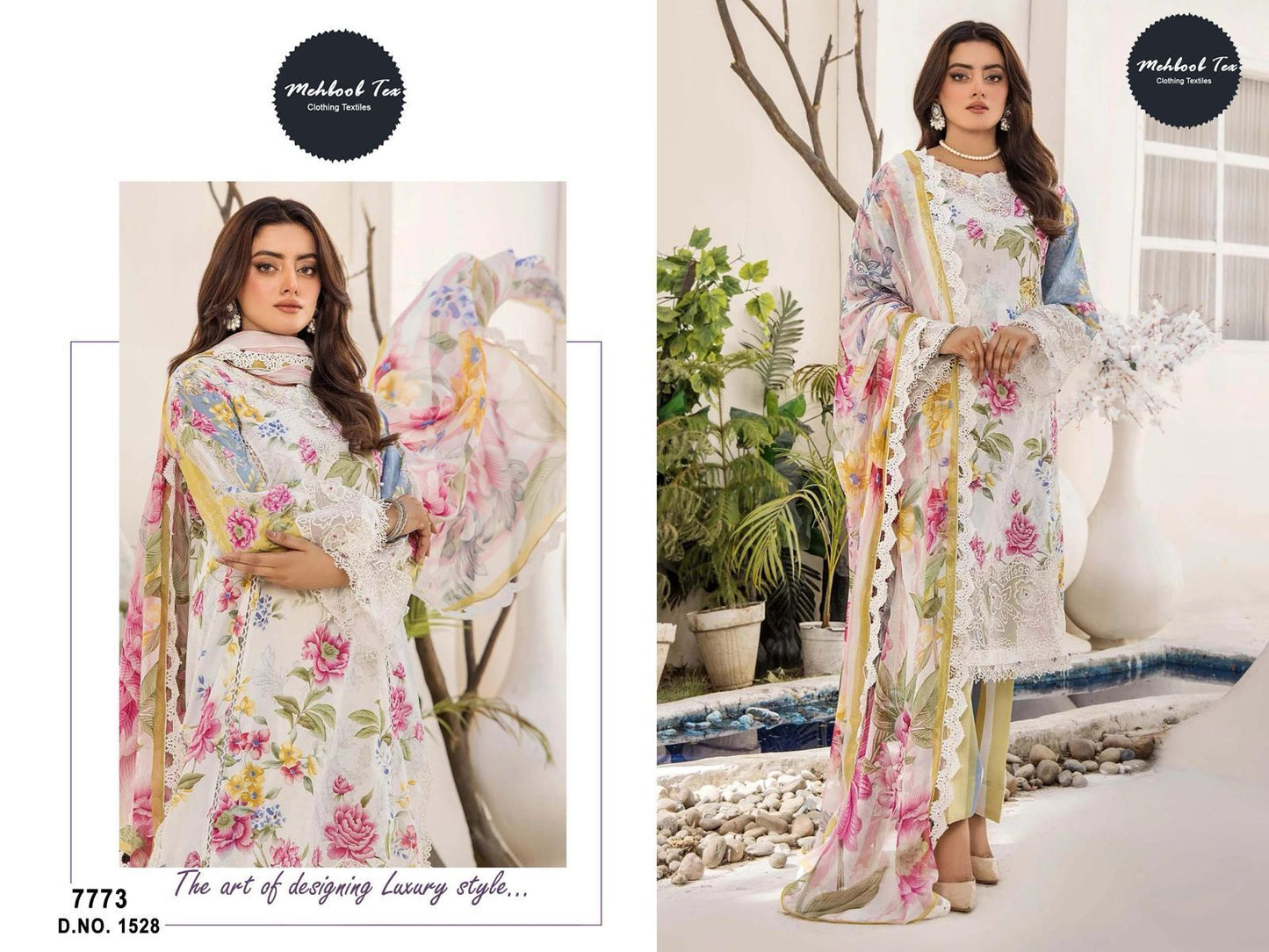 1528 White Mehboob Tex Embroidery Pakistani Patch Suits