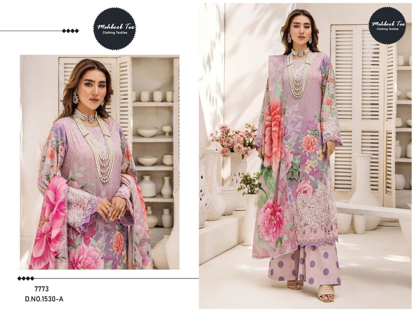 1530-A Lavender Mehboob Tex Embroidery Pakistani Patch Suits