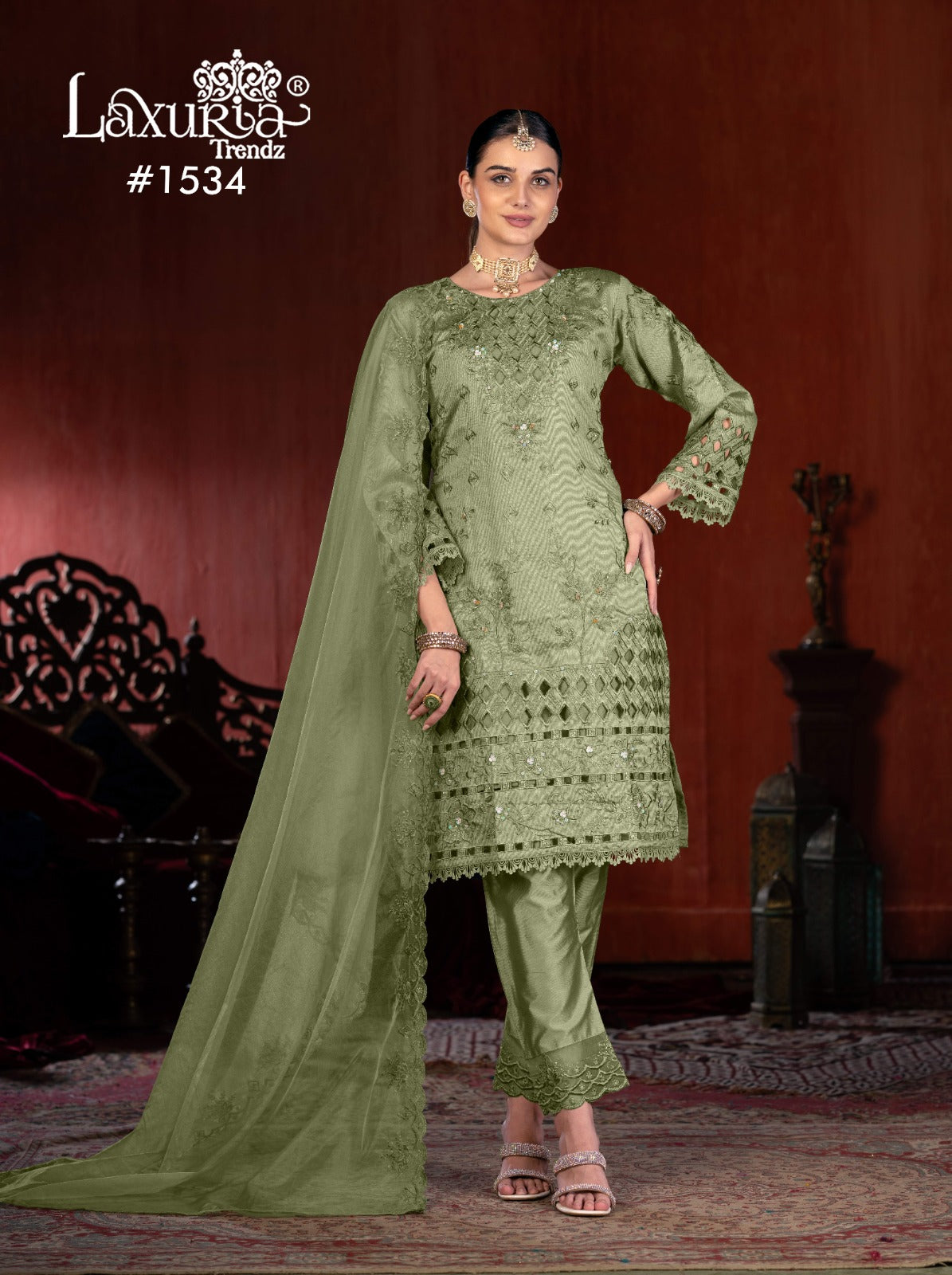 1534 Sage Green Laxuria Trendz Vichitra Pakistani Readymade Suits