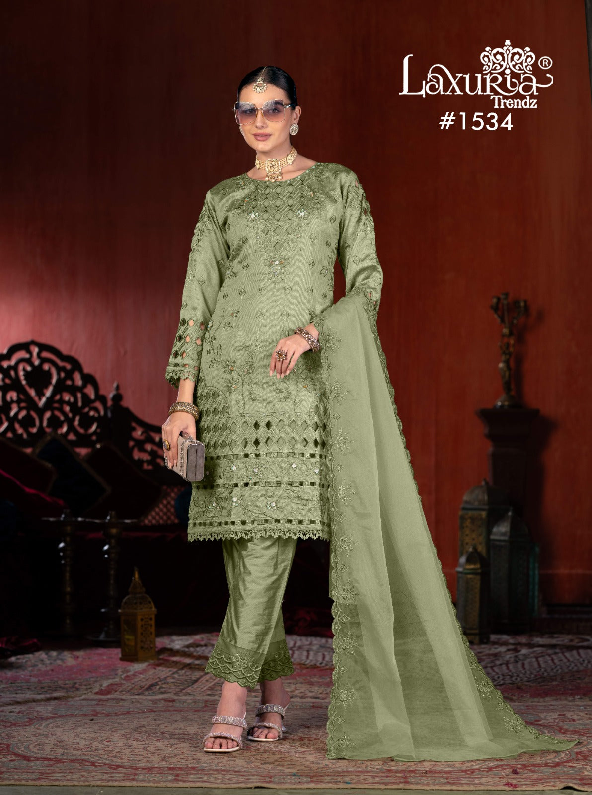 1534 Sage Green Laxuria Trendz Vichitra Pakistani Readymade Suits