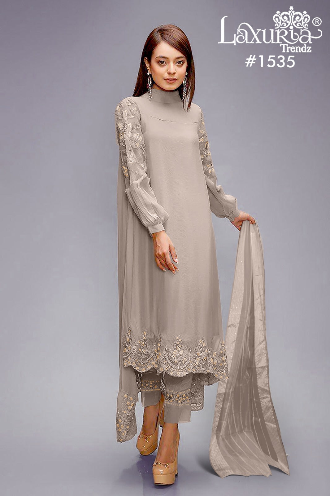 1535 Beige Laxuria Trendz Embroidery Pakistani Readymade Suits