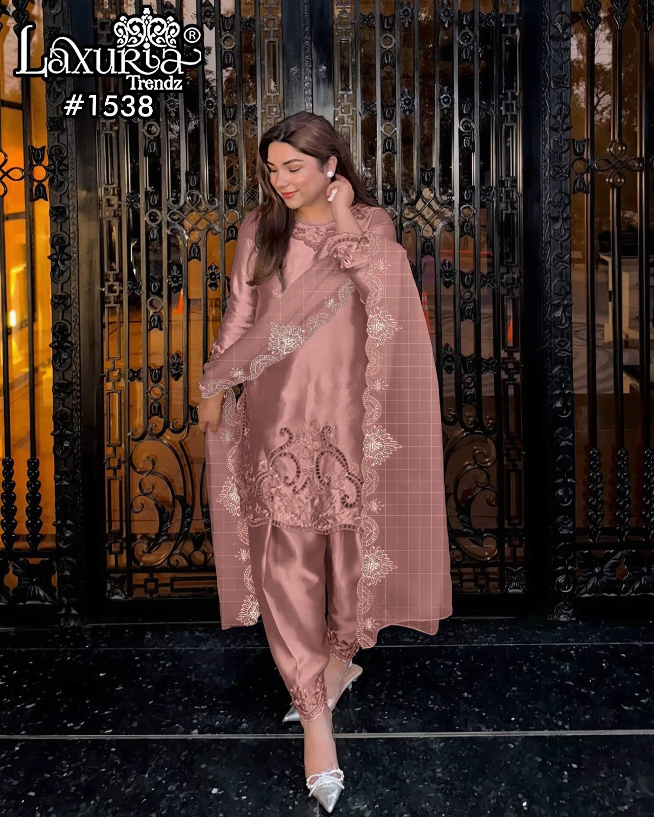 1536 Dusty Rose Laxuria Trendz Georgette Pakistani Readymade Suits