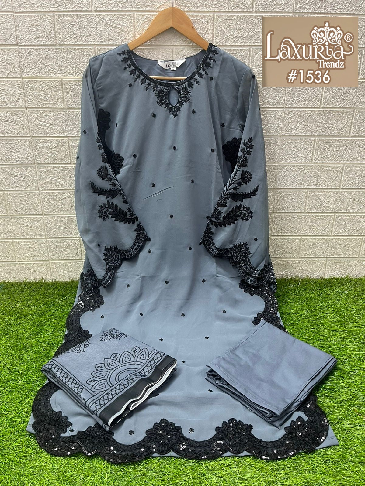 1536 Gray Laxuria Trendz Georgette Pakistani Readymade Suits