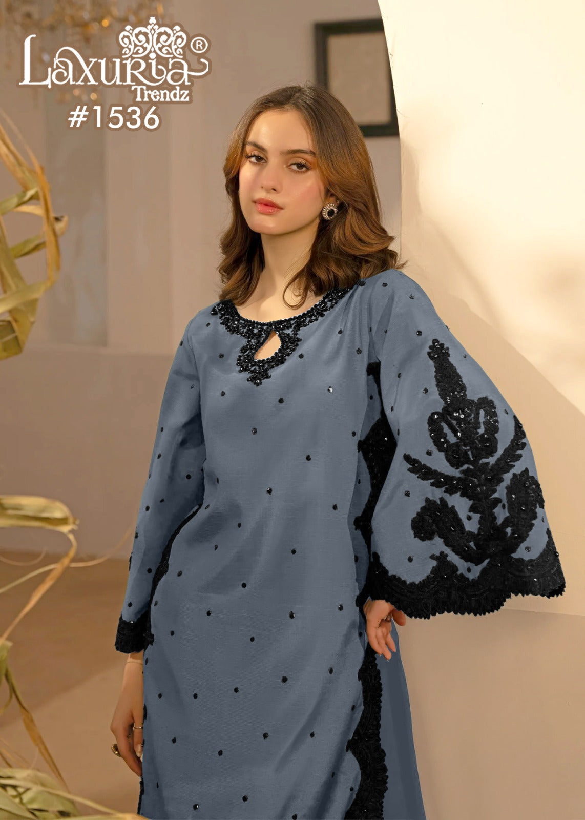 1536 Gray Laxuria Trendz Georgette Pakistani Readymade Suits