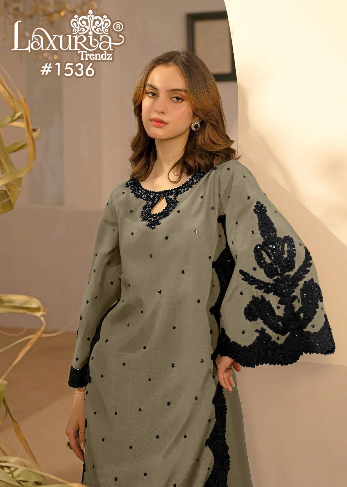 1536 Light Olive Green Laxuria Trendz Georgette Pakistani Readymade Suits